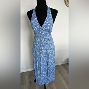 Blue Floral V-Neck Maxi Dress